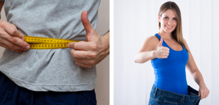 a man and woman with thumbs up and happy because they have lost pounds after using slimwaist