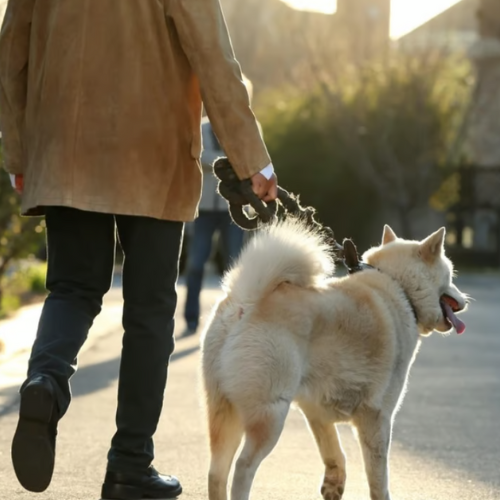 inductivv man walking dog